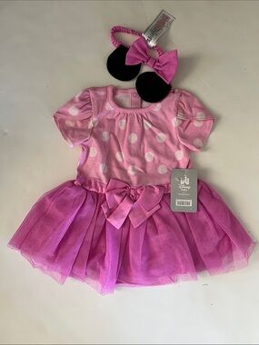 Disney Pink Polka Dot Minnie Mouse Tutu Dress with Black Ear Headband
